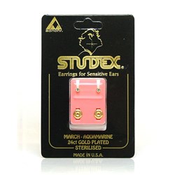 Birthstone Studs - Mini Bezel Gold - March / Aquamarine